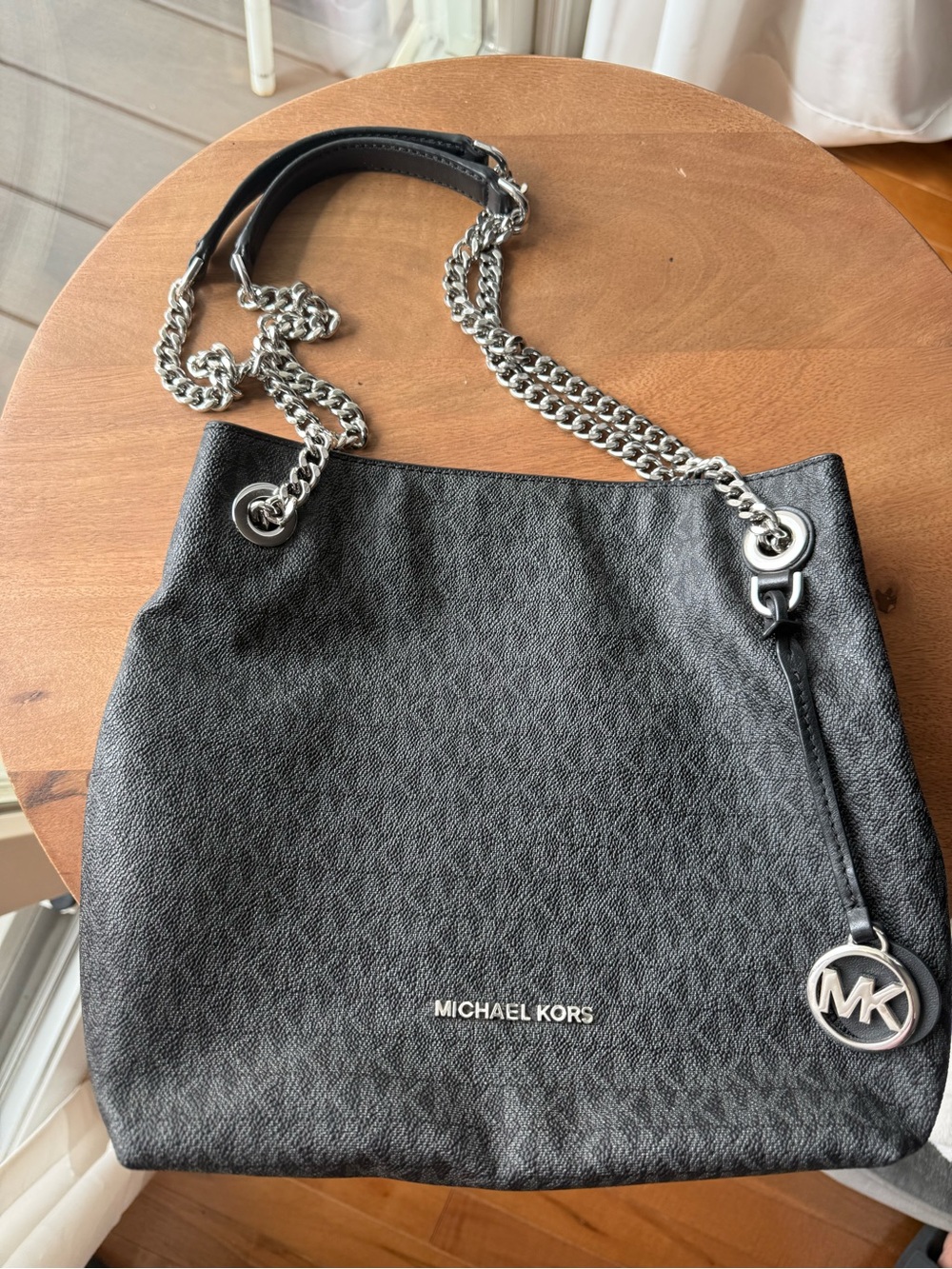 Michael Kors Black Leather-Trim Chain Shoulder Bag